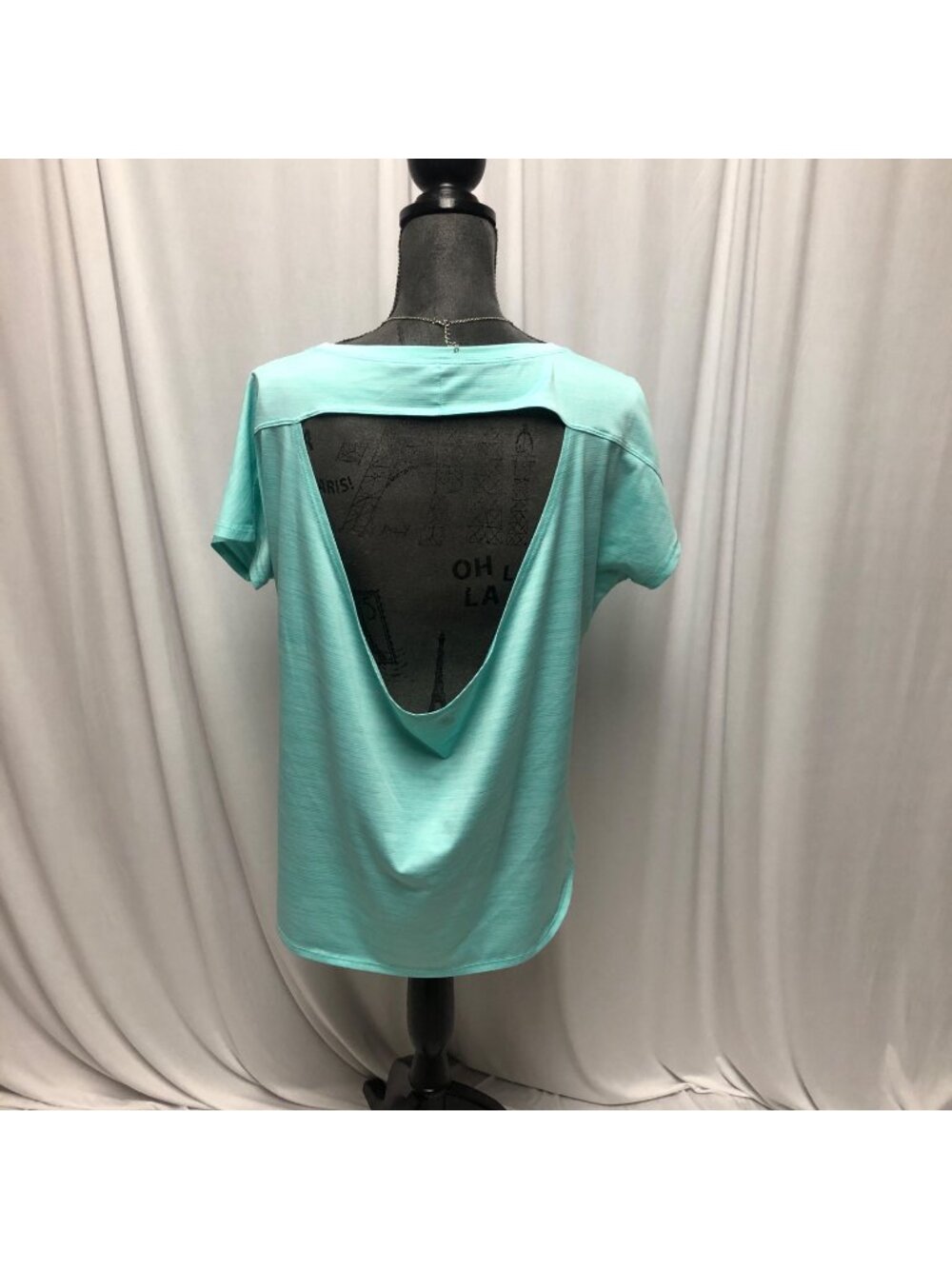 Xersion Activewear Top Womens Size Large Mint Green Open Back Short Sleeve Shirt